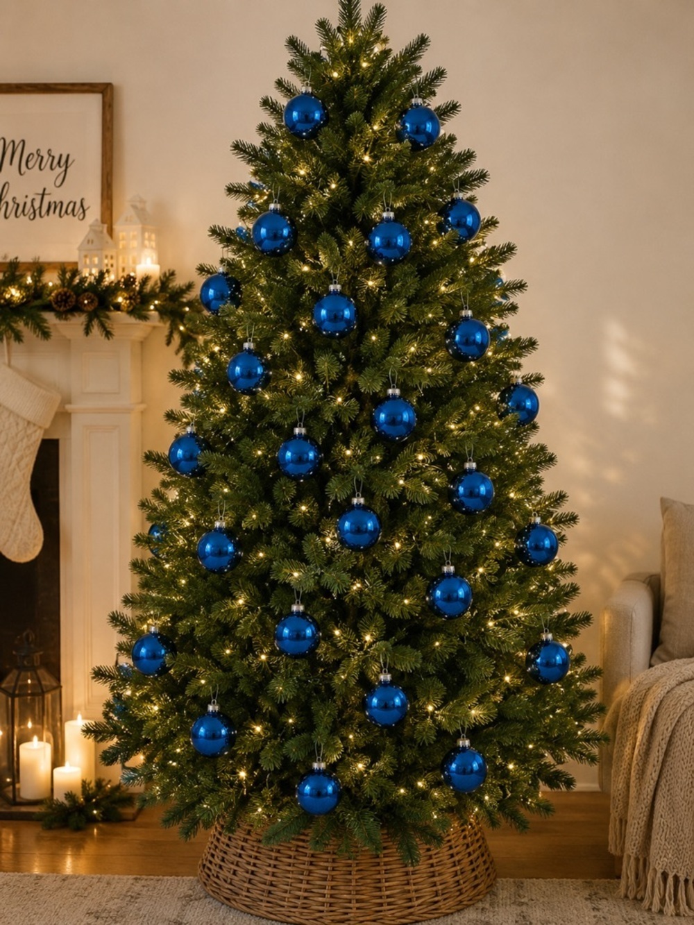 Blue Glass Holiday Ornaments with Silver Topper